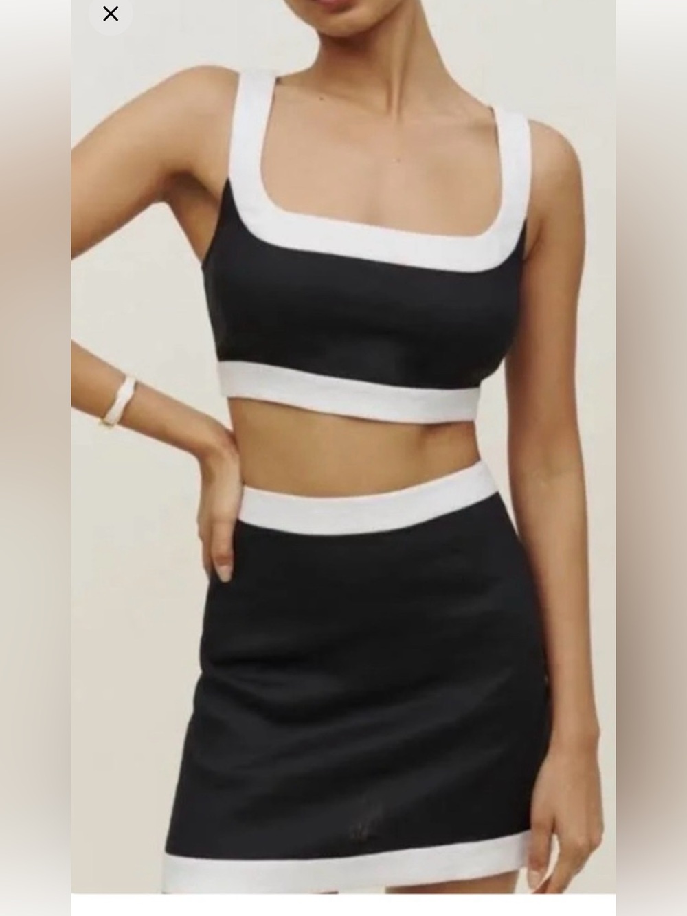 Reformation Black and White Trim Mini Skirts and top.  Sold as set